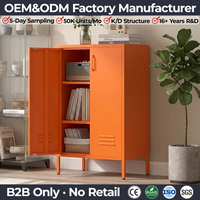 Gabinete Metálico Naranja con 3 Estantes, Armario de Almacenamiento de Acero Moderno, Organizador Multiusos para Dormitorio, Sala de Estar, Muebles para el Hogar
