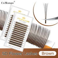Extensions de cils en forme de fleur 5D brunes, naturelles, douces, extensions de cils en forme de fleur 5D, volume, cils individuels, effet mouillé