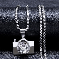 Collier vintage en acier inoxydable avec strass et caméra cachée pour homme, cadeau pour photographe