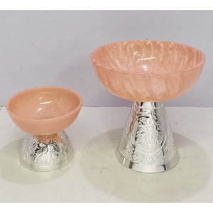Juego de 2 Tazones Decorativos con Tapas Marmoleadas y Bases Plateadas Grabadas, Elegante Vajilla Artesanal para Comedor y Decoración del Hogar - Product Image 1