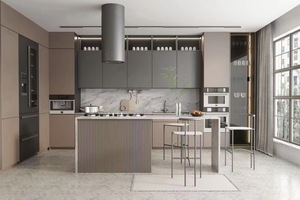 Îlot de cuisine moderne en bois massif stratifié avec plan de travail en quartz, design multifonctionnel, résistant à l'eau - Product Image 2