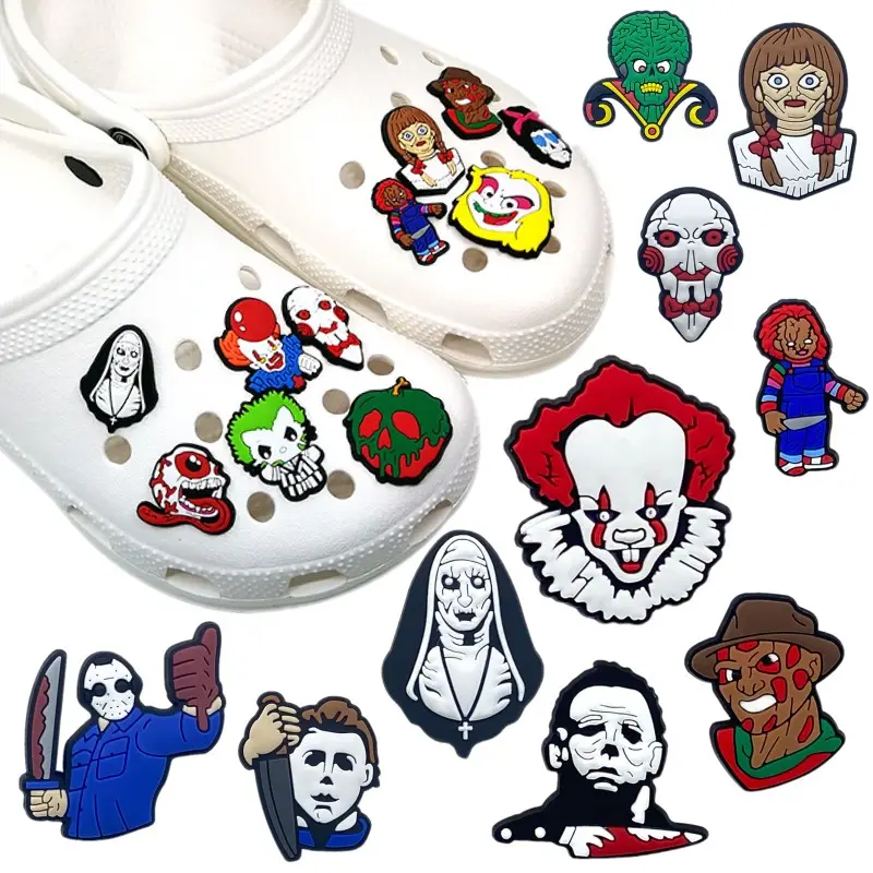 wholesale custom PVC new design shoe accessories horror movies figure Shoe charms Buckle Decorations fit Halloween party Sandals