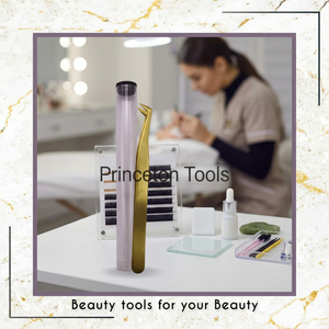 Pince à épiler professionnelle en acier inoxydable plaqué or à pointe incurvée avec capuchon de protection, outil de précision dentelé - Product Image 3