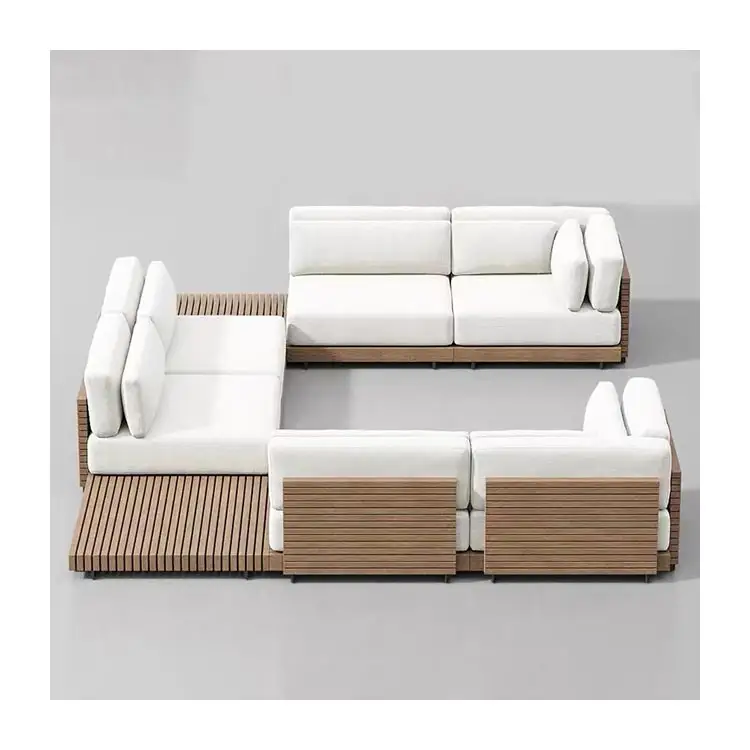 Conjunto de muebles de aluminio de alta calidad para patio, sofá de salón de jardín, conjunto de muebles de exterior de teca