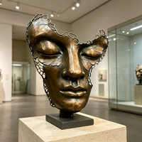 Sculpture en bronze coulé sur mesure, style abstrait moderne grandeur nature, ornement de hall, statue de masque facial en forme de papillon