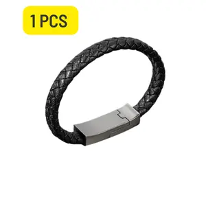 usb充电手环电缆时尚双编织手环USB充电电缆黑色手环手机