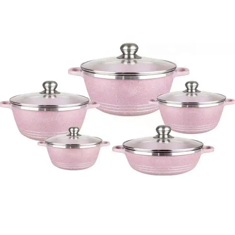 Hot Sale 10 Pcs Fashion Aluminum Casserole Cooper Soup Fry Pans Set Kitchen Non-stick Cookware Sets Cooking Pots And Pans Set