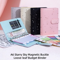 Nouvelle couverture de carnet à feuilles mobiles A6 motif ciel étoilé, impression couleur 6 anneaux, pochette zippée de haute qualité pour argent liquide, couverture de classeur budgétaire