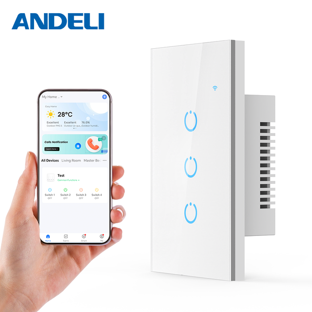 ANDELI Smart Home Wifi Switch White 3Gang with Neutral Line Waterproof Wireless Wall Light Switch Compatible with Tuya Smart App