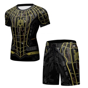 Vente en gros de compression <span class=keywords><strong>Spiderman</strong></span> Rash Guard à manches courtes BJJ Jiu Jitsu Gym T Shirt MMA Boxing Shorts Set pour hommes Logo personnalisé - Product Image 4