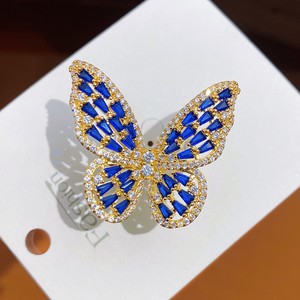 Cincin Kupu-kupu Besar Warna Pink Brass untuk Wanita, Cincin Jari Terbuka yang Dapat Disesuaikan dengan Zirkon Berkilau, Hadiah - Product Image 2
