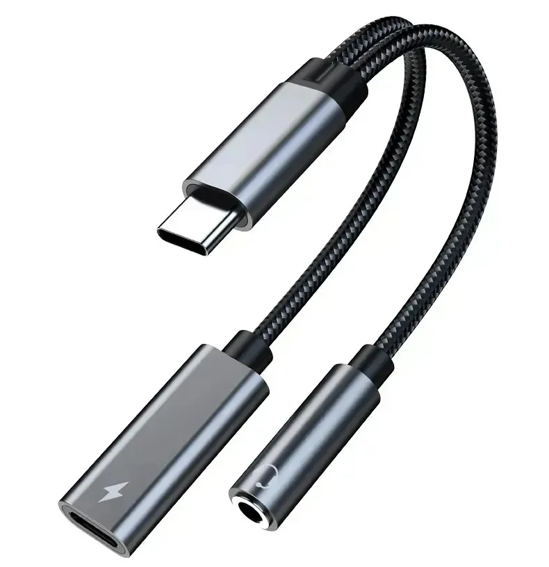 Sıcak satış 2-in-1 USB C PD 3.0 şarj portu yardımcı ses jakı ve hızlı şarj adaptörü kablosu