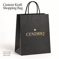 Sacs shopping personnalisés en papier kraft avec poignées en corde noire et logo doré pour la promotion de détail, l'emballage de marque et la vente en gros