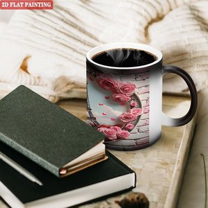 Mug vierge noir givré 11oz en céramique thermosensible avec motif Paris Rose peinture 2D à plat - Product Image 3