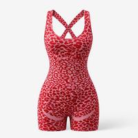 Traje de Yoga Elástico de Una Pieza, Estampado de Leopardo, con Tirantes Cruzados y Relleno de Sujetador Extraíble