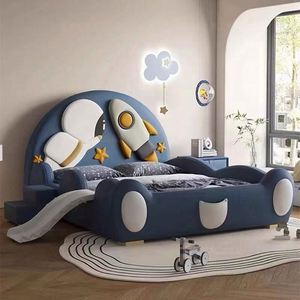 Lit d'enfant Astronaute Thème Espace avec Toboggan et Barrières de Sécurité, Moderne, Entièrement en Bois, Revêtement en Coton, Lit Confortable pour Chambre à Coucher Marque Wl - Product Image 6