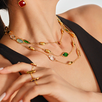 Collier en cristal zircon de couleur exquise YF8033, plaqué or 18 carats, chaîne de clavicule en acier inoxydable imperméable pour femmes