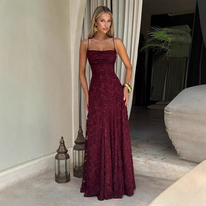 Vestido de Tirantes Sexy Color Vino Tinto, Estilo Europeo y Americano, Nueva Moda Versátil para Mujer, Estilo <span class=keywords><strong>Chica</strong></span> Picante - Product Image 1