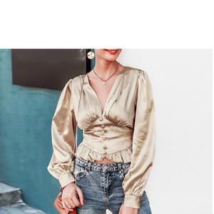 Personnalisé Femmes Tunique Chemise sexy V Cou Lanterne Manches volants Lâche Dames Blouse Tops - Product Image 6