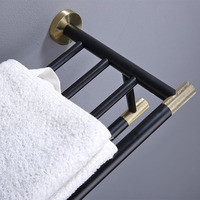 Ensemble de salle de bain mural moderne en acier inoxydable 304, noir et or, style luxe léger, avec porte-serviettes et étagère de rangement