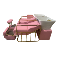 Chaise de shampooing en cuir pu de couleur rose de luxe clair lavabos de salon de coiffure avec chaise pour les salons chaise de shampooing lit