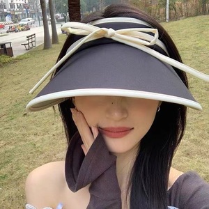 Sombrero con visera y lazo para mujer, protección solar de ala ancha, para verano, playa, informal, de poliéster, con protección UV, accesorio de moda - Product Image 1