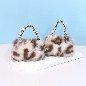 <b>Mini</b> Handbag Plush Keychain Faux Fur Leopard Print Tote Toy Pendant Leather Woven Strap Keyring Cute <b>Backpack</b> Bag Charm - Product Image 4