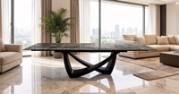 Table à manger rectangulaire moderne en dalle de pierre, base en métal doré laqué brillant, table à manger extensible et ensemble de chaises