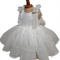 Robe de princesse blanche sans manches avec nœud pour filles d'un an, robe d'été imprimée mignonne pour enfants