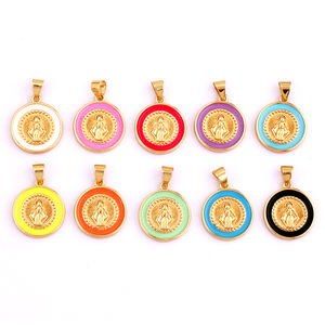 Médaille miraculeuse en émail de forme ronde, Vierge Marie, pendentif catholique sacré, charme, bijoux artisanaux pour accessoires de collier, fournitures M53 - Product Image 2