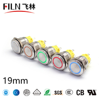 FLIN 19mm IP67 saklar tombol tekan sementara, sakelar tombol tekan hidup mati daya 12v 24v tahan air IP67