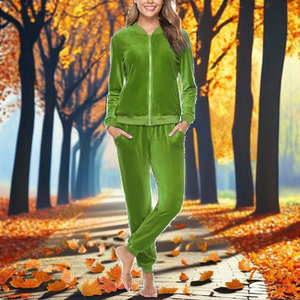 Ensemble deux pièces automne-hiver : pantalon décontracté léger à jambes larges et veste sweat-shirt à demi-zip à manches longues - Product Image 2