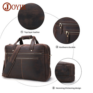 Joyir Men's Genuine <b>Leather</b> <b>Briefcase</b> Large Capacity Business Travel Laptop Bag Solid Color Brown - Product Image 3