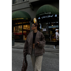 Manteau court en cachemire marron style vintage pour femme, coupe étrusque, taille XL, imprimé tendance, respirant, élégant, avec fourrure amovible - Product Image 5