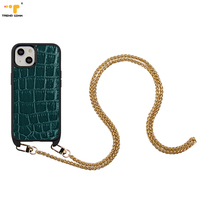 Collier Détachable Bandoulière De Luxe Chaîne En Métal Doré Dur TPU PC Acrylique Cas pour iPhone 15 Pro Max PU En Cuir Mobile Téléphone Cas