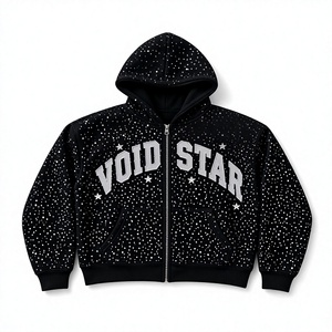 เสื้อฮู้ดซิปพิมพ์ลาย Void Star สำหรับผู้ชาย สีดำ ลายจุด สวมใส่สบายๆ ในฤดูใบไม้ร่วง ทรงปกติ ผ้าถักโพลีเอสเตอร์ - Product Image 1