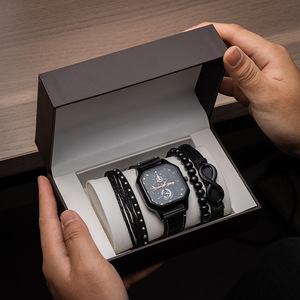 Set <span class=keywords><strong>Regalo</strong></span> di Lusso per Uomo: Orologio con Quadrante Quadrato e 3 Bracciali, Elegante Orologio da Polso con Scatola Arancione, <span class=keywords><strong>Regalo</strong></span> di Compleanno per Lui - Product Image 2