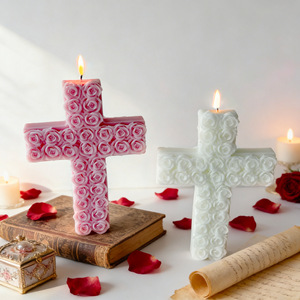 Vela aromática con forma de cruz de rosas, vela de cera para aromaterapia, decoración de mesa para el hogar, regalo religioso - Product Image 1