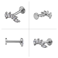 ASTM F136 Titanium 16G Internal Thread Labret Stud Melengkung 5-Marquise CZ Bunga untuk Tindik Tulang Rawan Tragus Helix Conch Berlapis Emas