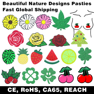 Cache-tétons floraux prêts à être expédiés, livraison rapide, en stock, faible MOQ, motifs sexy fraise cerise fruit, cache-seins. - Product Image 1