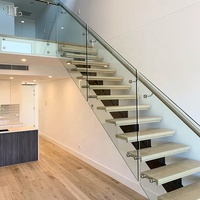 Escalier droit en bois et verre Tanlong au design moderne, avec éléments en fer forgé