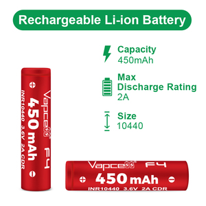 Vapcell F4 10440 450มิลลิแอมป์3.6โวลต์2A 10440แบบชาร์จไฟได้ Li-ON CELL ขนาด AA สำหรับไฟฉายอิเล็กทรอนิกส์สำหรับผู้บริโภค - Product Image 2