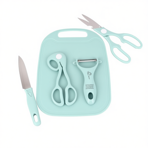 Ensemble de couteaux Myrva avec planche à découper, 4 pièces, lames en acier inoxydable, manches en plastique, pour usage en cuisine - Product Image 1