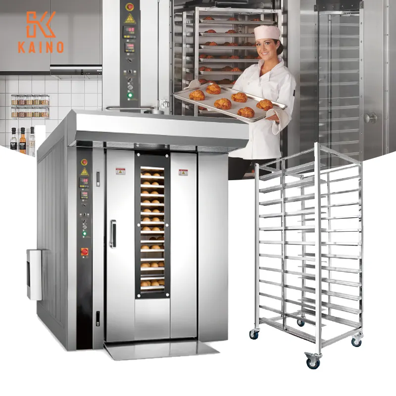 Equipo profesional para hornear en panadería, acero inoxidable automático, 12 bandejas, pizza, galletas, croissant, panaderos, horno rotatorio