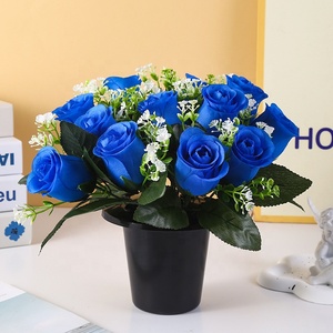 Flores Artificiales de Plástico, 12 <span class=keywords><strong>Rosas</strong></span>, Juego de Plantas en Maceta con <span class=keywords><strong>Rosas</strong></span> <span class=keywords><strong>Rojas</strong></span> para Cementerio, Memorial o Aniversario - Product Image 3