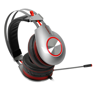 Casque de jeu Siberia K5U avec micro pour PC, casque antibruit, argenté et rouge - Product Image 4