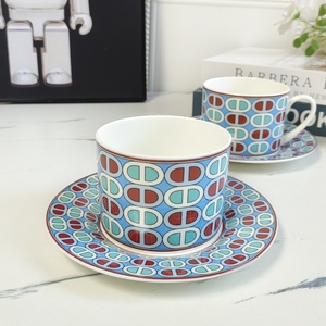 <b>Hot</b> Sale European Luxury <b>Red</b> and Blue Circle Porcelain Tea Cup & Saucer Set - Product Image 5