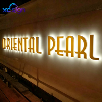 Enseigne publicitaire/de décoration murale 3D rétroéclairée avec logo personnalisé en acier inoxydable LED IP65, transformateur AC, prise murale, télécommande pour bureau