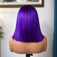 Perruque Bob Courte Droite Violet Lumineux en Cheveux Humains, Perruque Bob Courte Violet 13x4 Lace Front Lisse et Colorée, Fournisseur en Gros
