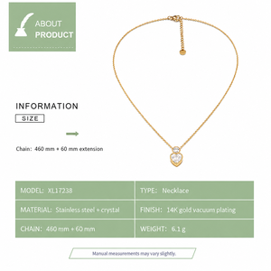 Collier pendentif en cristal en forme de cœur, acier inoxydable, cristal plaqué or 14 carats sous vide, chaîne réglable, ton or et argent - Product Image 3